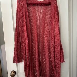 Maurices Deep Red Open Knit Cardigan